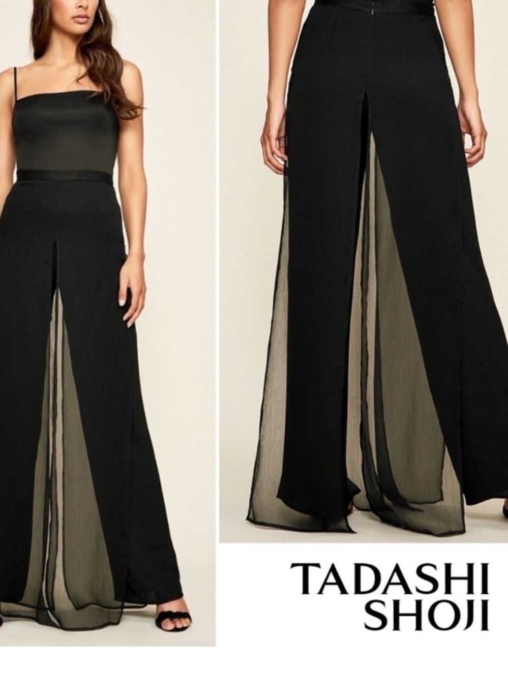 Tadashi Shoji Black Sheer Panel Wide-Leg Skirt